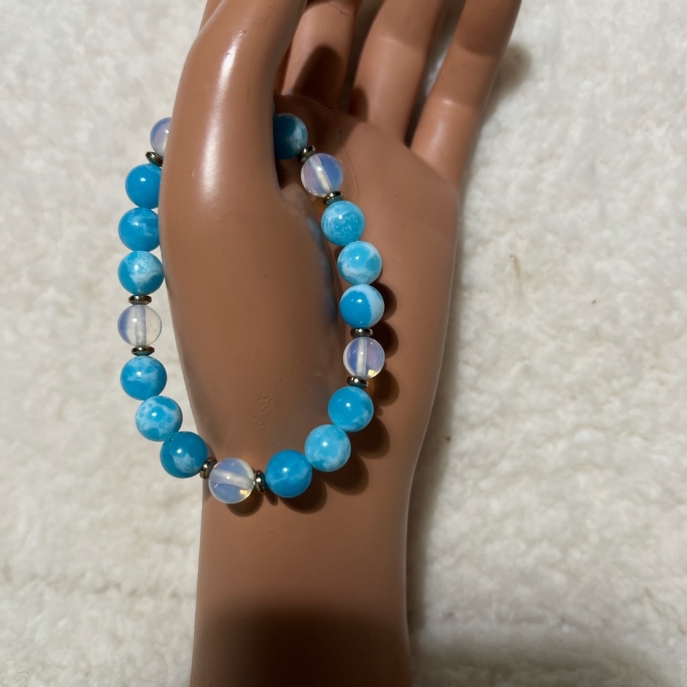 Bracelet 8-8.5mm Amazonite Aqua ,Mystic Aura Quartz - Picture 5 of 8